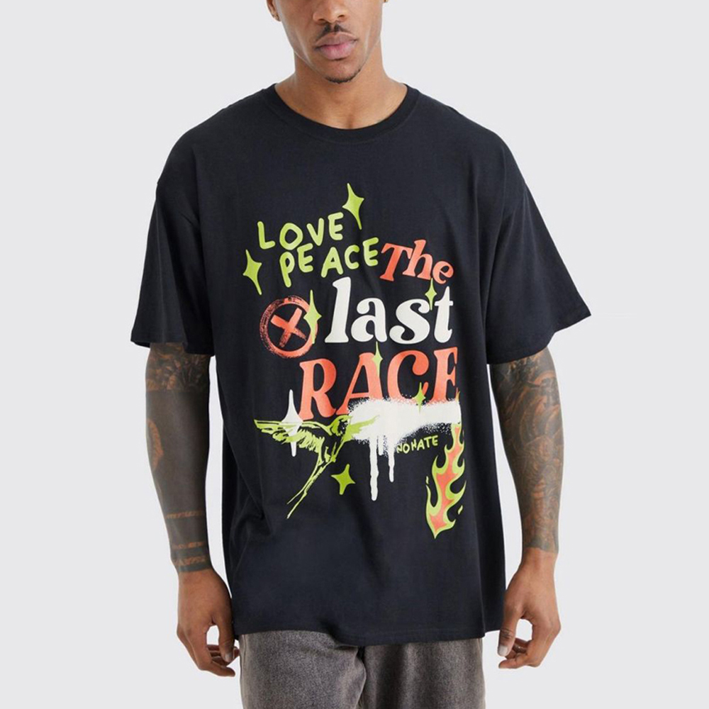 Oversized Puff Print Graphic T-Shirt – Black