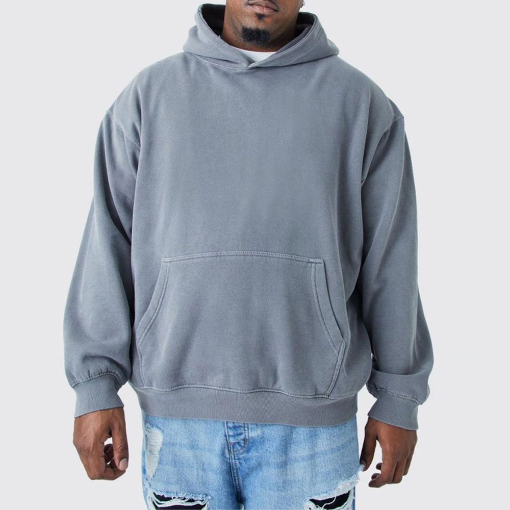 Plus Oversized Overdyed Homme Bird Print Graphic Hoodie